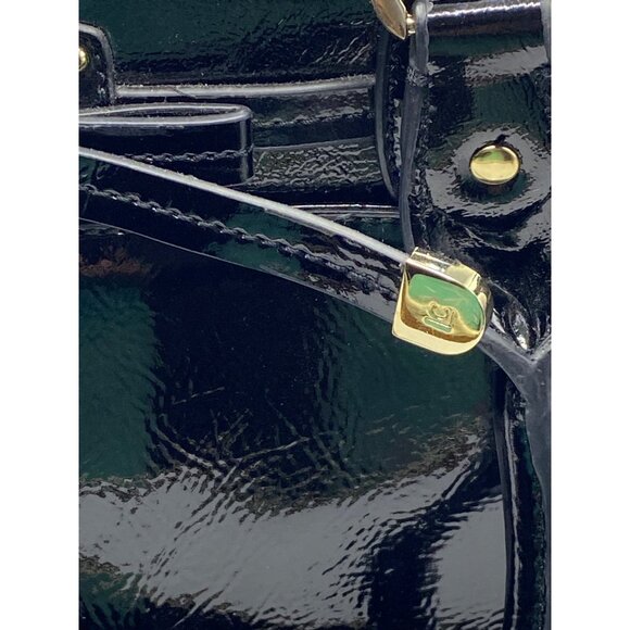 Black Patent Leather Liz Claiborne Handbag With Gold-Tone Hardware & Double Hand - Picture 4 of 16